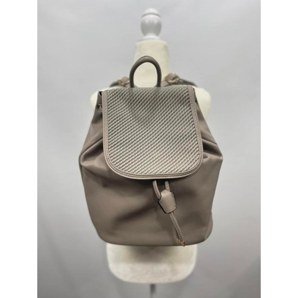 Boutique‎ Light Gray Taupe Quilted Faux Leather Drawstring Backpack
